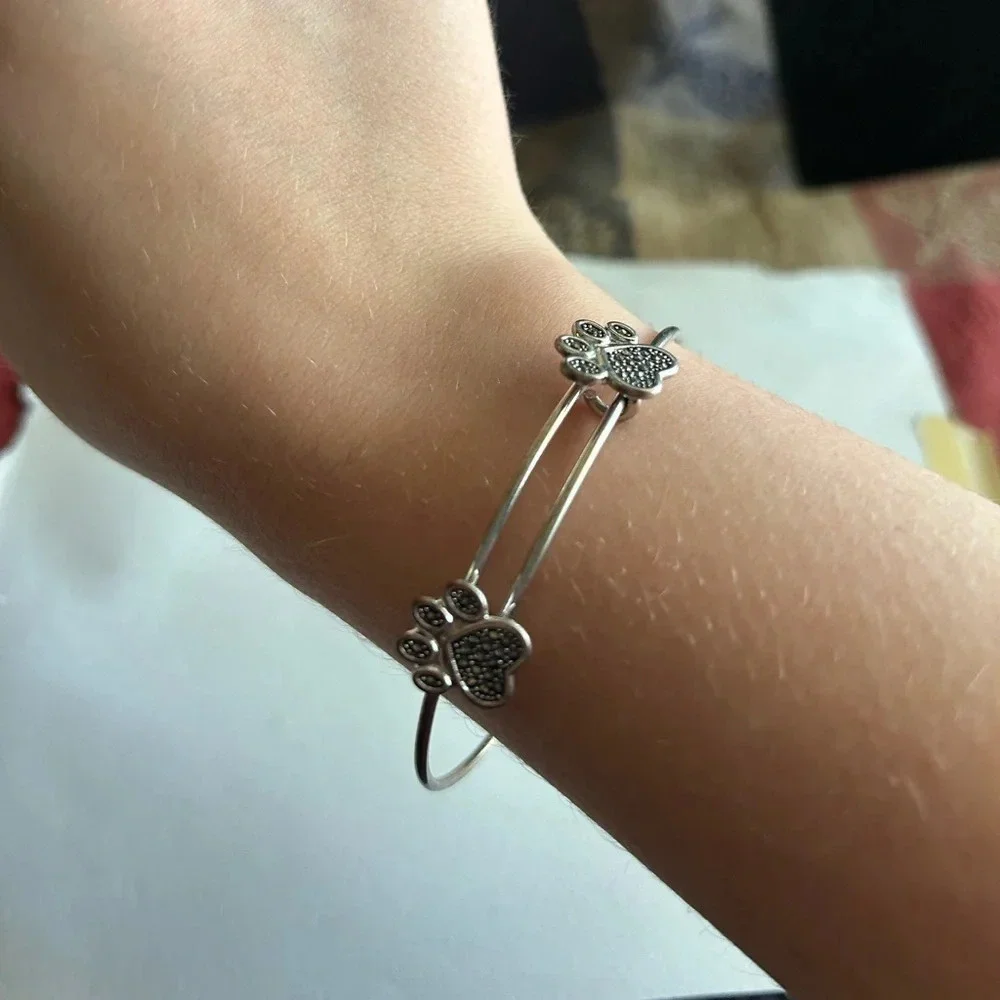 3/$20 Cute Dog Paw Shimmer Silver Tone Thin Bangle Bracelet